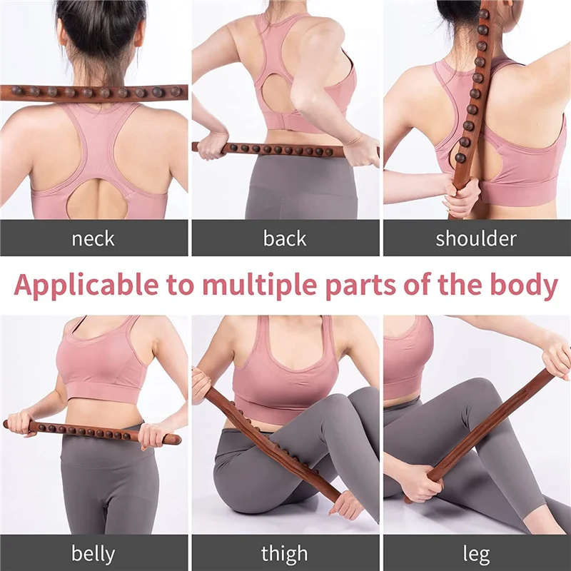 10 Beads Guasha Scraping Stick Wooden Massage Tools for Neck and Back Pain Stomach Body Shaping Anticellulite Leg