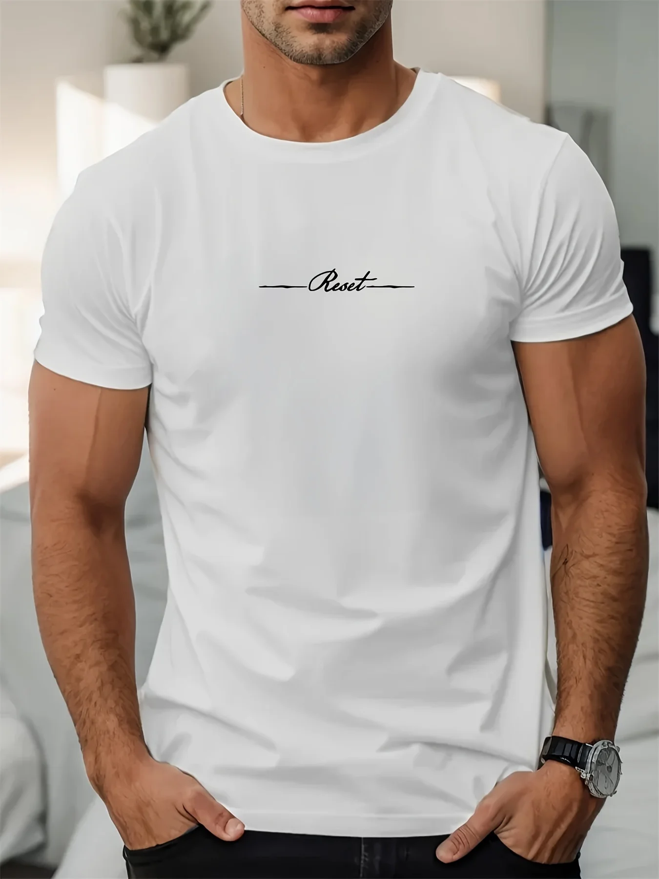 Men's Reset Pattern Summer Casual Round-neck Short-Sleeve T-Shirt - Fashionable, Versatile Daily Wear T-Shirt - Breathable