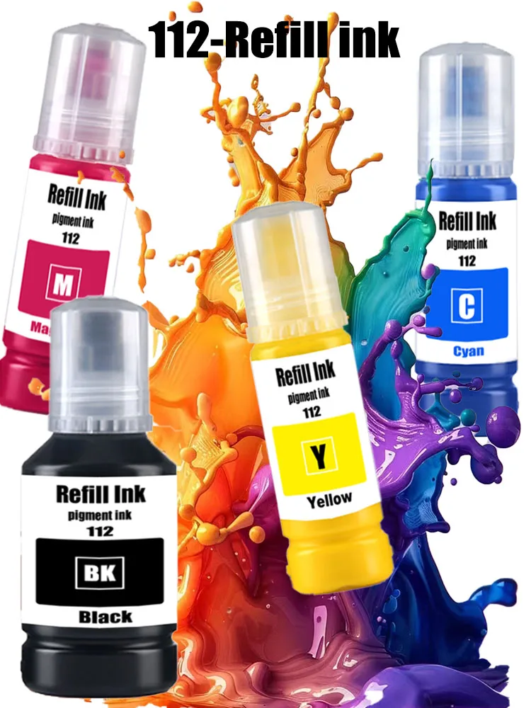 112 T112 Refill Pigment Ink For Epson Ecotank L6490 L6550 L6570 L6580 L11160 L15150 L15160 L15180 M15140 M15180  Printer