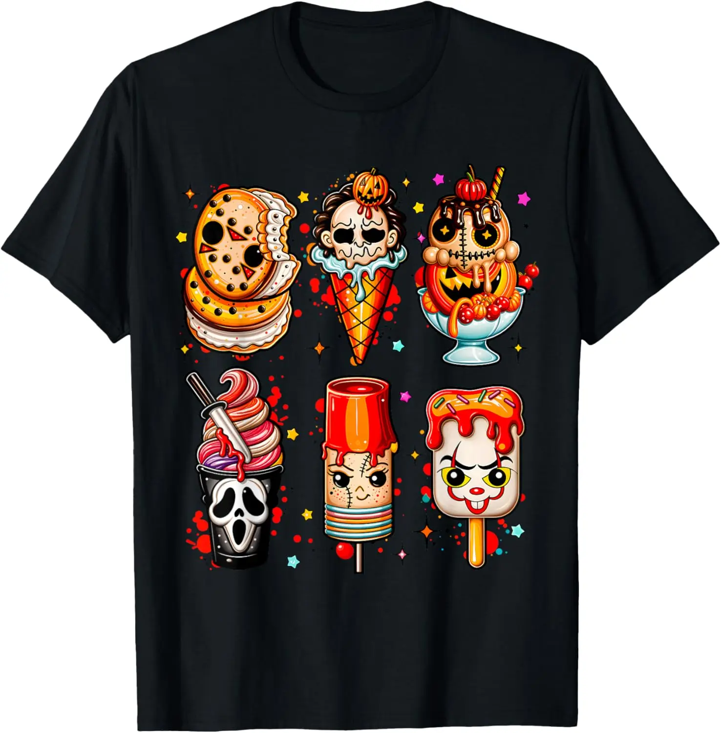 Horror Movies Summer Popsicle Halloween Ice Cream Summerween T-Shirt 100% Cotton Trendy Y2K Short-Sleeve Tee-Soft, Quick-Drying,