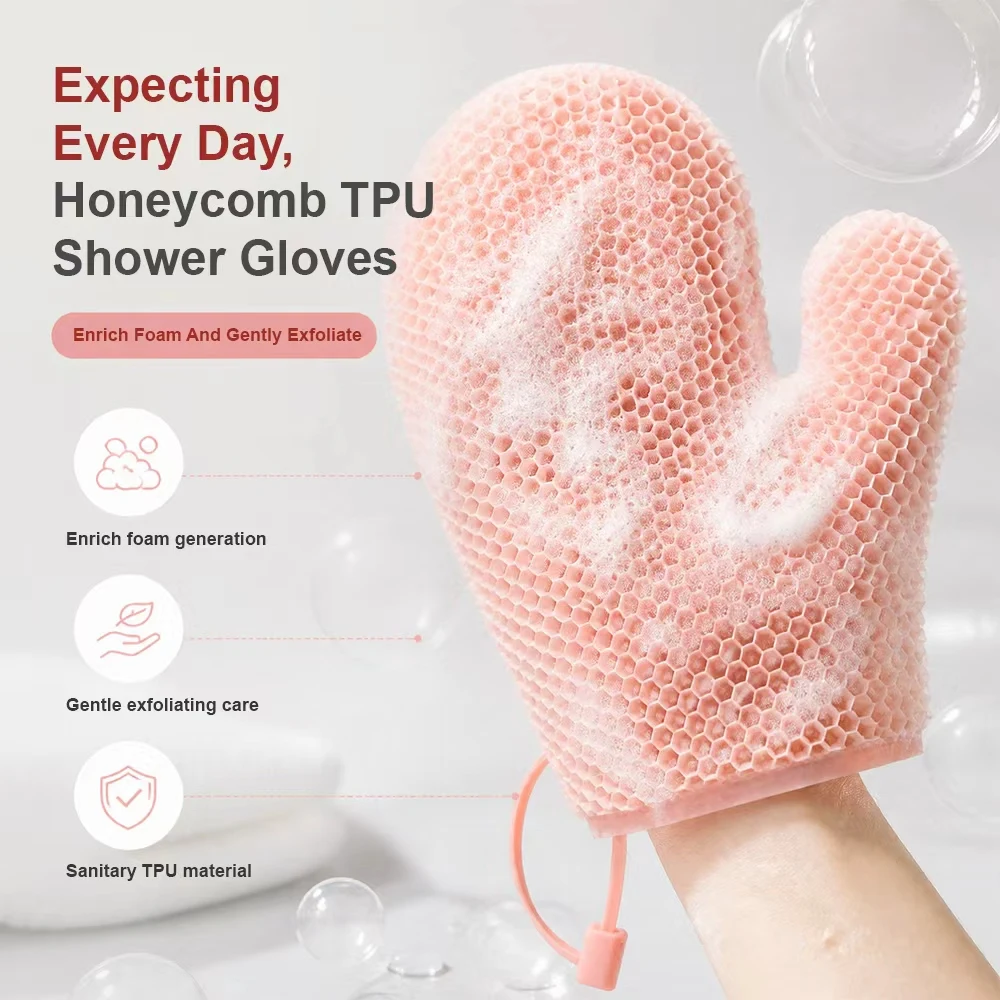 TPU Honeycomb Bath Gloves Pain-Free Powerful Stain Removal Unisex Eco-Antibacterial Easy to Clean Bathing Essential