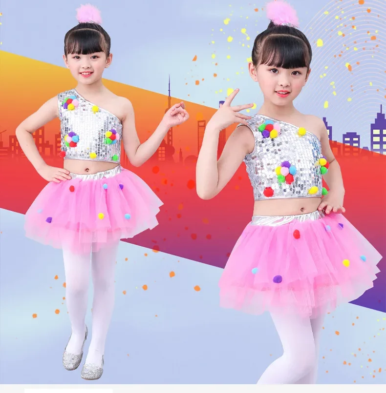 

Children's jazz dance Latin kindergarten dance costume girl fluffy skirt sequin performance clothing praise dance ephods
