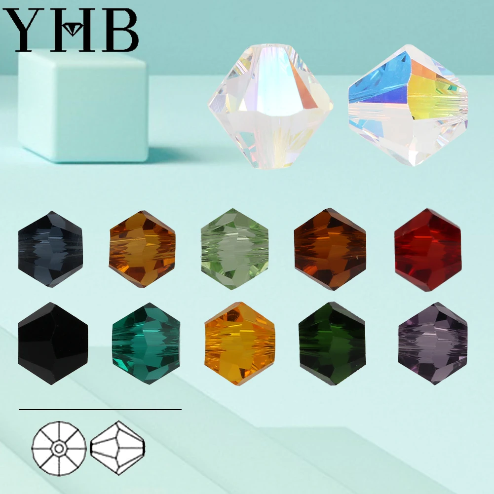 YHB 3 4 6 8 mm Doppelkegel Perforierte Perle Glasperlen Kristall Strasssteine für Schmuckherstellung DIY Armband 40 Farbe 5238