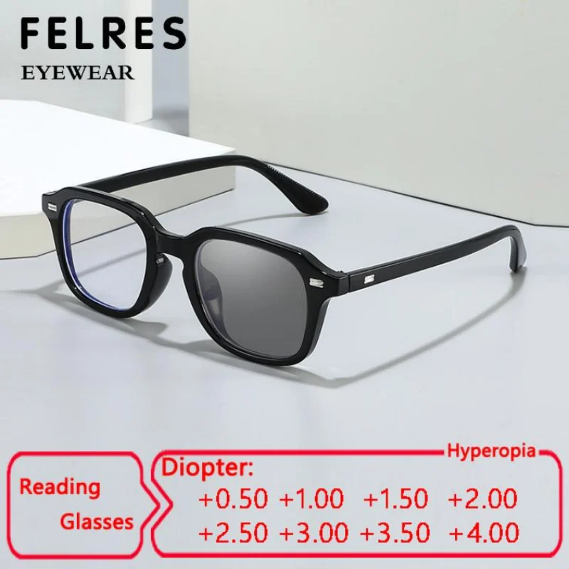 Designer Fashion Square Photochromic Reading Glasses Men Retro Finished Prescription Glasses Women Outdoor Leisure Sunglasses
