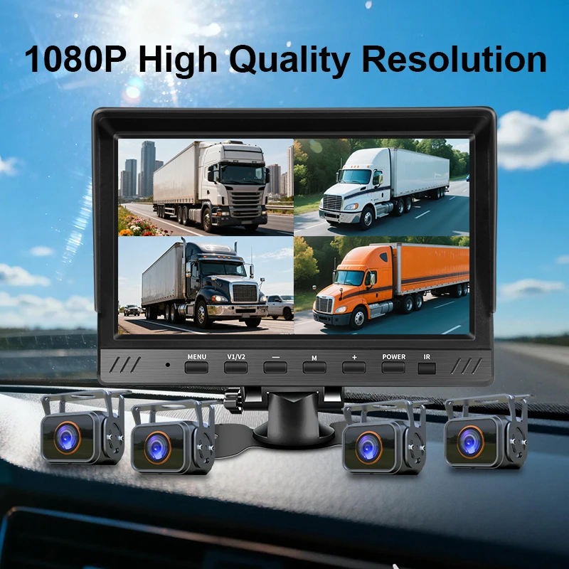 Loop Recording Single/Dual/Quad Screen 4CH AHD Monitor Kit 1080P Security Camera System Vehicle DVR Monitor for Truck Bus Van