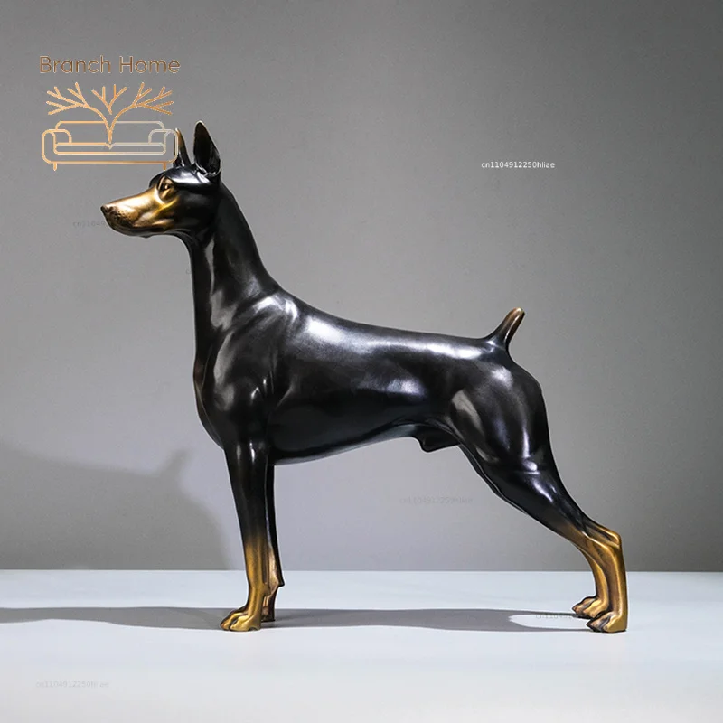 Brass Doberman Dog Sculpture Ornaments,Animal Crafts Statues,Nordic Art Figurines,Desktop Decoration,Copper Artwork,Luxury Gifts