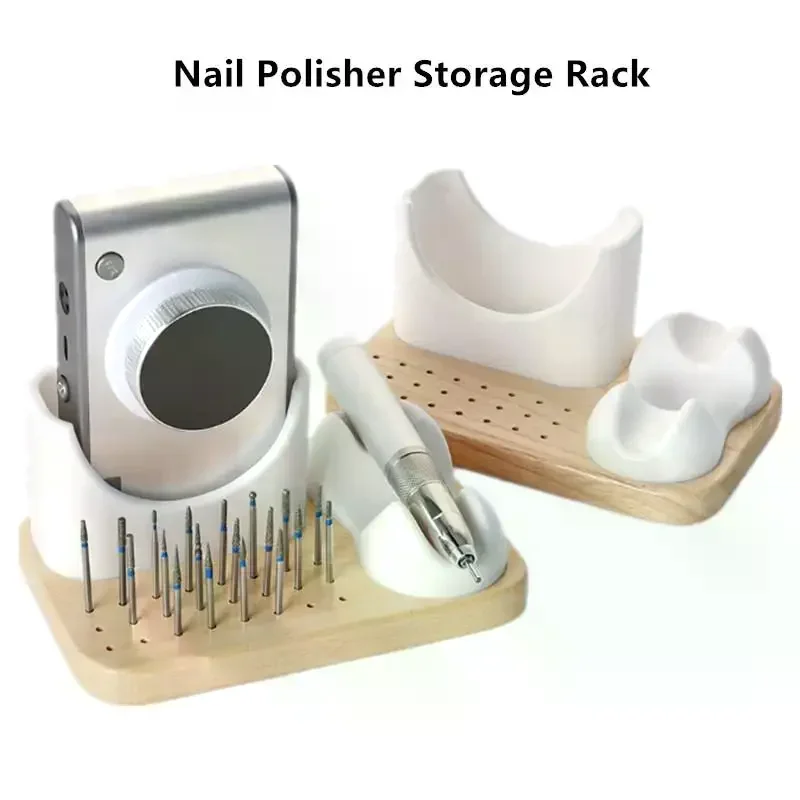 2 In 1 Nail Drill Holder Stand With 6 Holes Nail Drill Bits Wooden Storage Nail Polisher Pen Bracket For Salon And Home Use