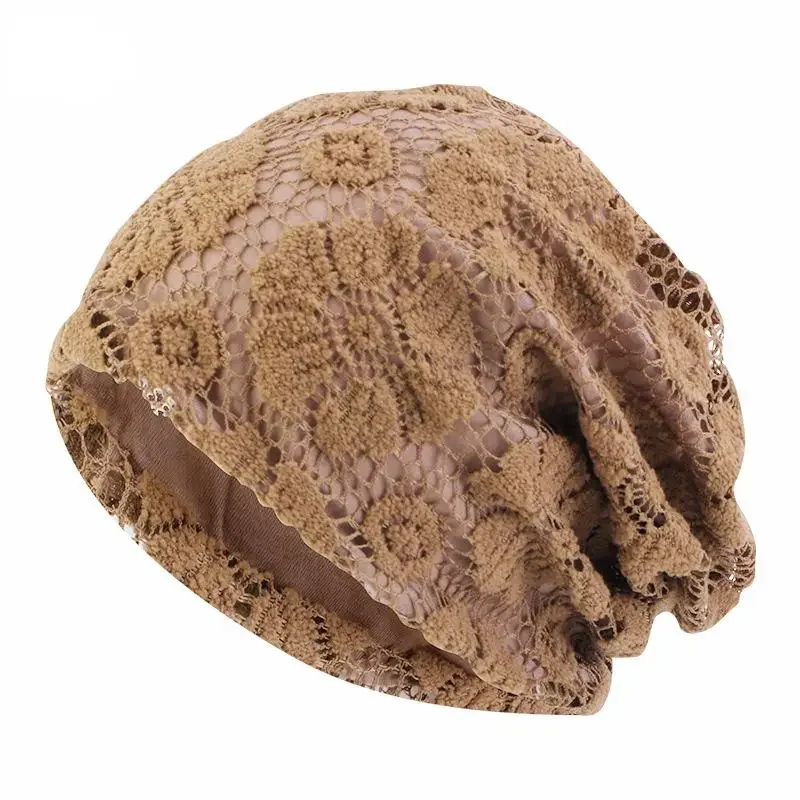 Spring and Autumn Thin Hook Weaving Pattern Double Layer Beanies Musilm Wrap Head Cap