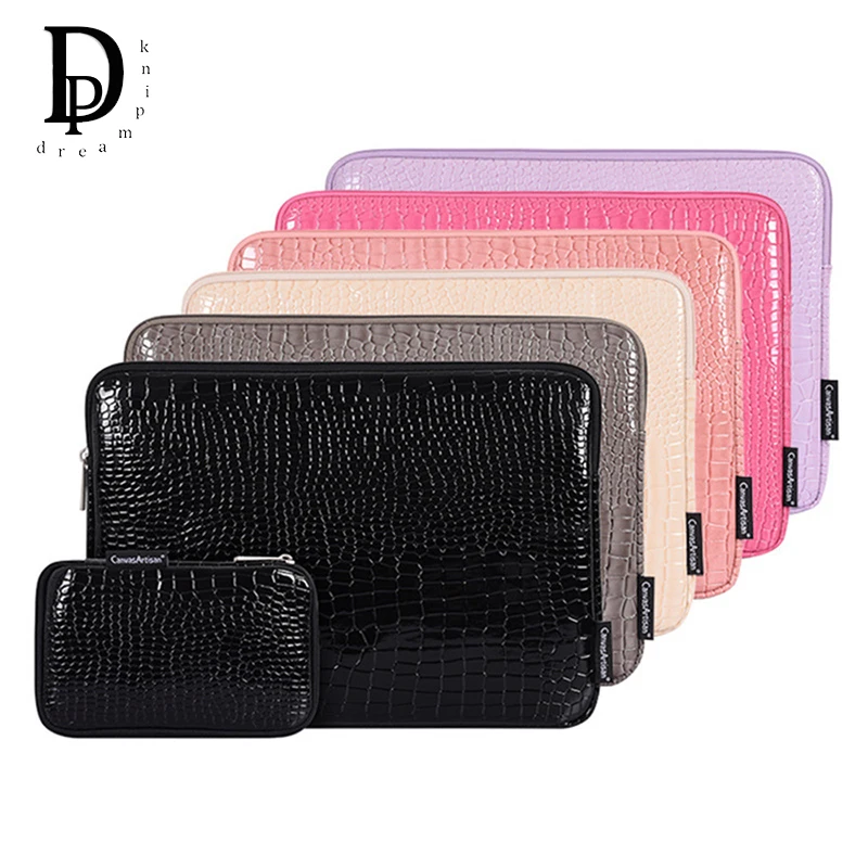 Luxury Crocodile Patterned PU Leather Laptop Sleeve Protective Large Capacity Business Laptop Bag Fashion Charger Storage Bag