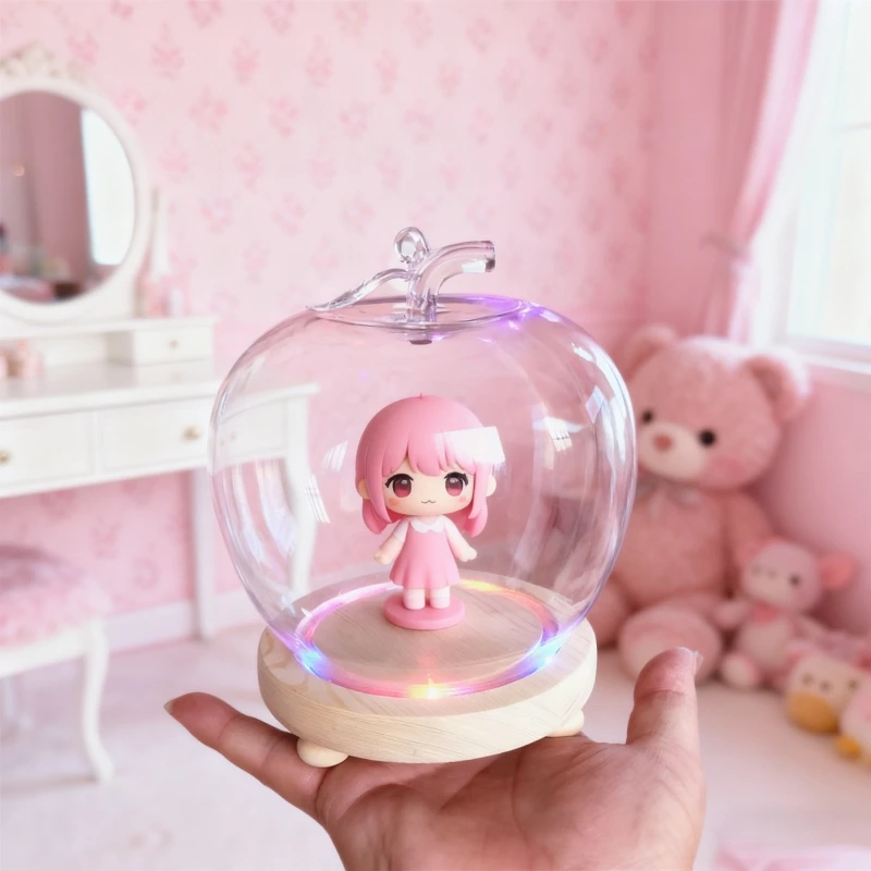2sets/pack Diameter=13.5cm Big Size Apple Shape Glass Dome House Ornament Different Base Transparent Apple Cover Wedding Gift