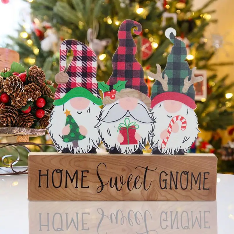 Christmas Wood Sign Wood Gnomes Decorations Portable Wood Gnome Christmas Decorations For Dining Table Window Sill