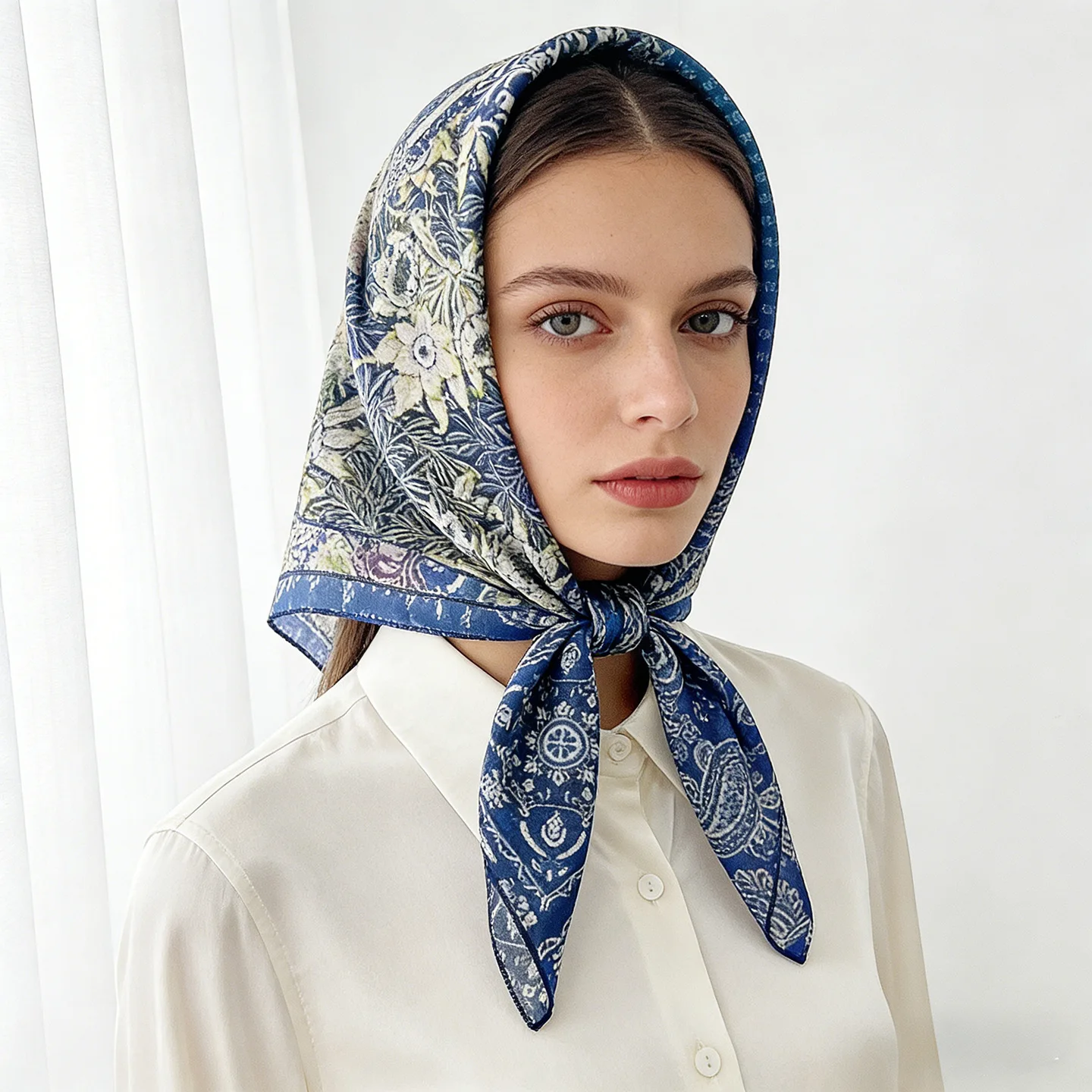 Retro French Style Square Scarf  Cotton New Lightweight Spring Summer Artistic Office Daily Wear Neckerchief Shawl Accessory