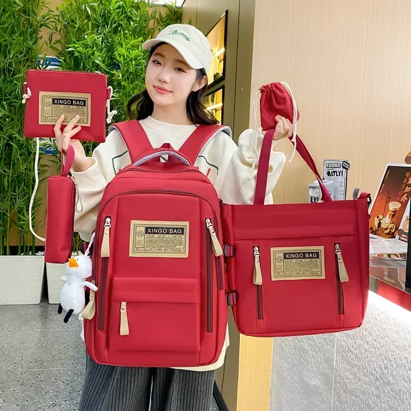 5-piece Free Pendants Large Capacity Backpack School Students College Style Korean Version Multi Piece Set Trendy Street Style