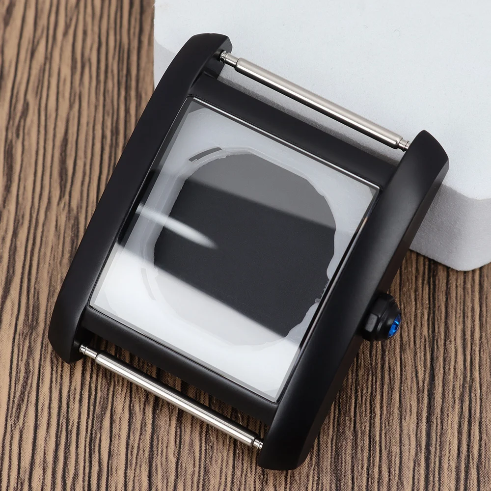 34.6mm Matte Black Stainless Steel Watch Cases Assemble Repair watch parts Domed Sapphire Glass For Miyota 2115 Quartz Movement