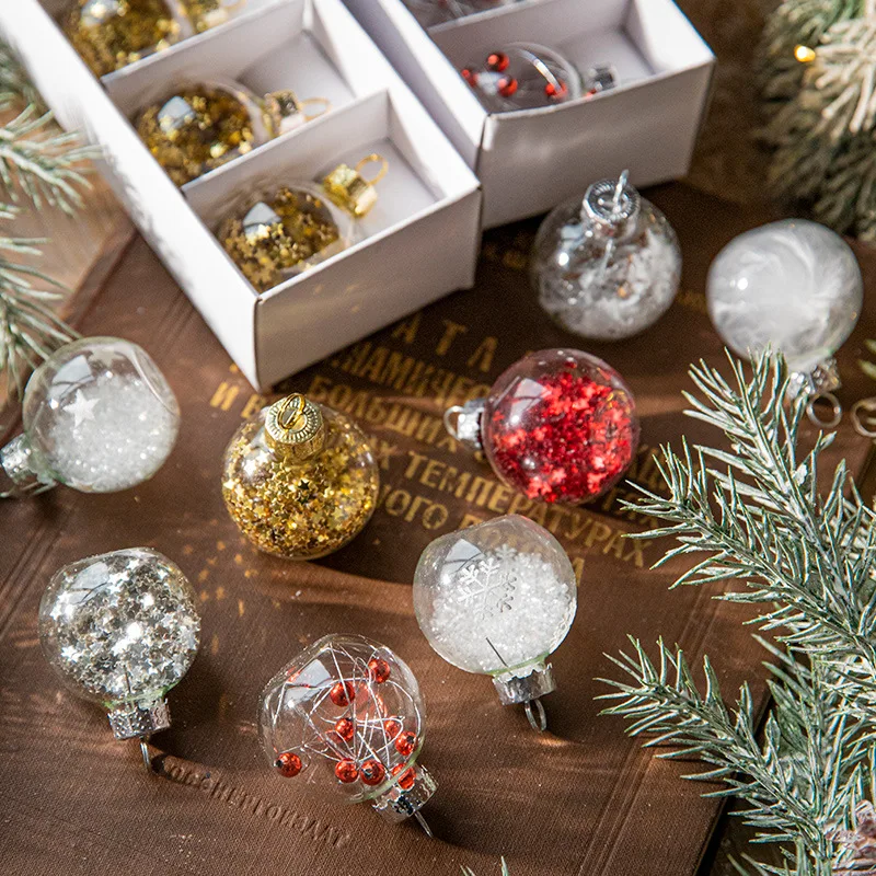 

Christmas Tree Pendant Transparent Snowflake Glass Shiny Ball Decoration Sequin Hanging Ball 6Pcs/Box Holiday Gift Ornaments