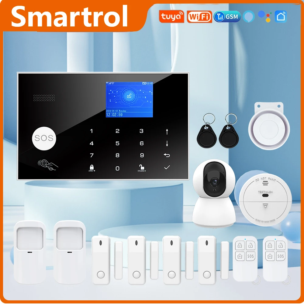 

Smartrol WiFi Tuya Smart GSM Security Alarm System Kit for Security Home Alarm With 433 MHz Wireless Fireproof Anti Theft Alarms