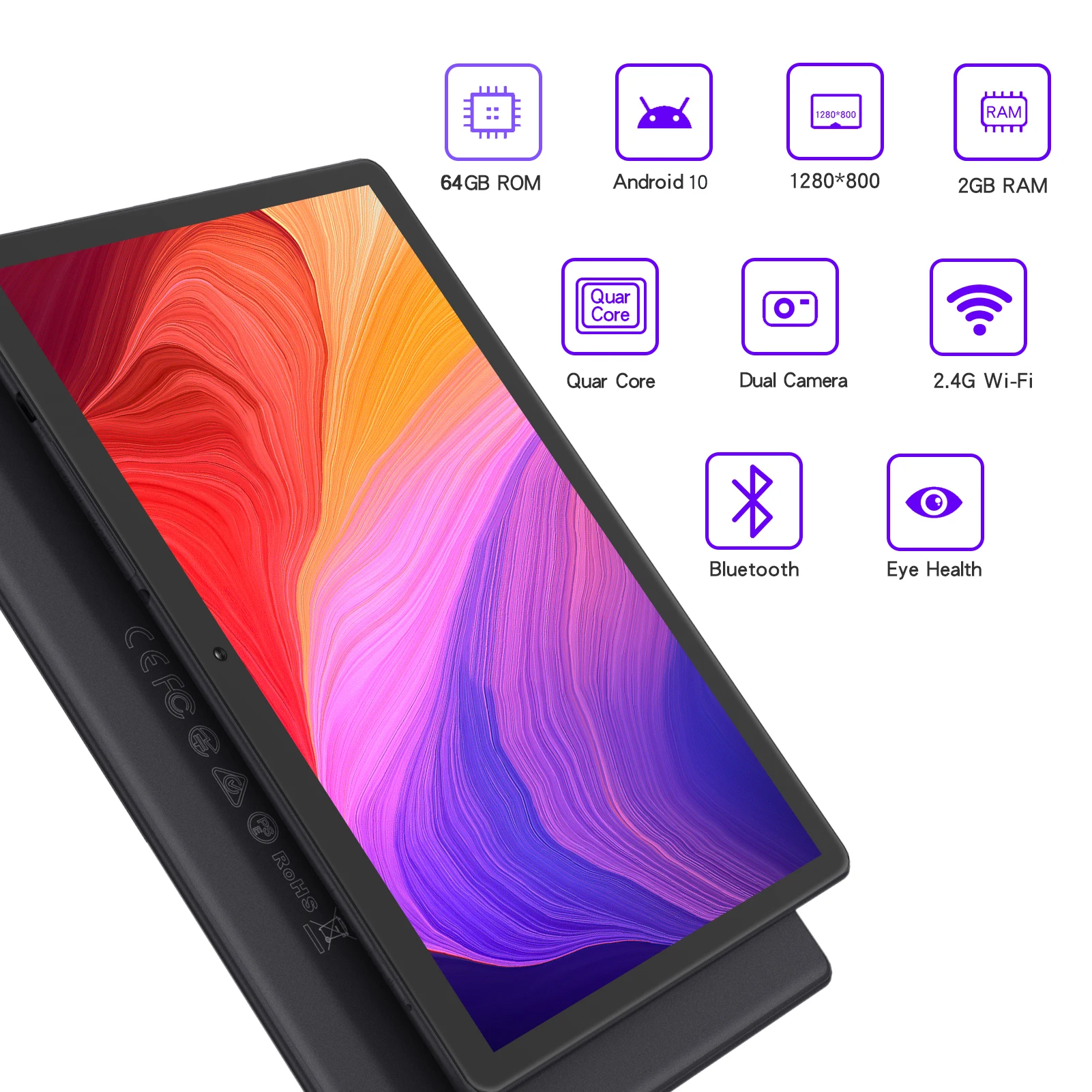 PRITOM 10-calowy tablet PC z gniazdem SIM Android 10 64 GB Czterordzeniowy ekran dotykowy WiFi GPS Obsługa połączeń telefonicznych 3G