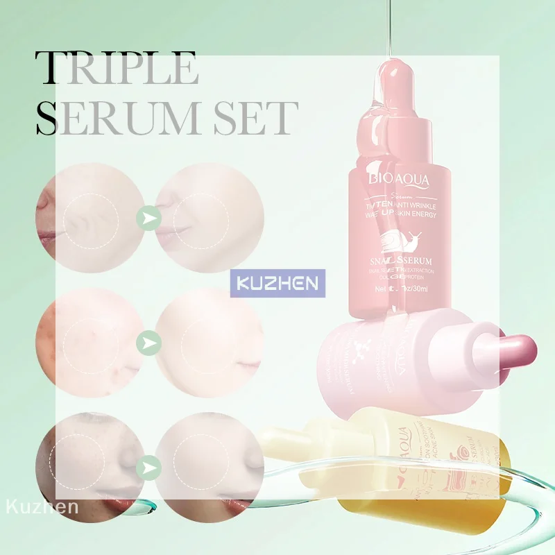 /Kuz/BIOAQUA Sérum com Vitamina C, Retinol e Ácido Hialurônico, Hidratante Facial, Antirrugas, Clareador, Produtos para Cuidados com a Pele do Rosto, 