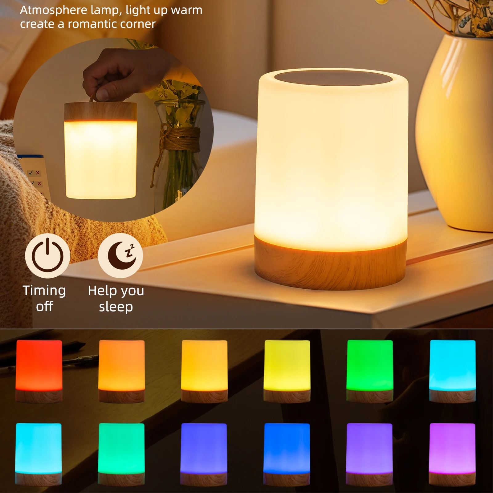 RGB Night Lamp Camping Light Atmosphere Night Lights Bedside Lamps Color Changing Tent with Remote Touch Control for Bedroom Dec