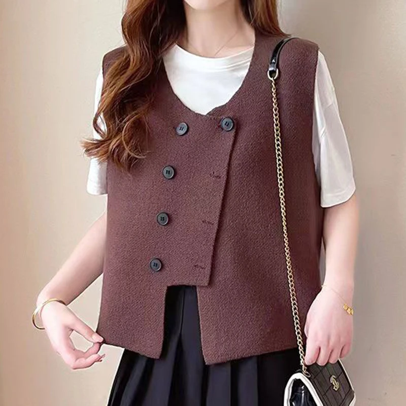 

2024 Spring Autumn Season New Irregular Design Layered Fashion Kam Shoulder Knitted Cardigan Vest Women's Vest