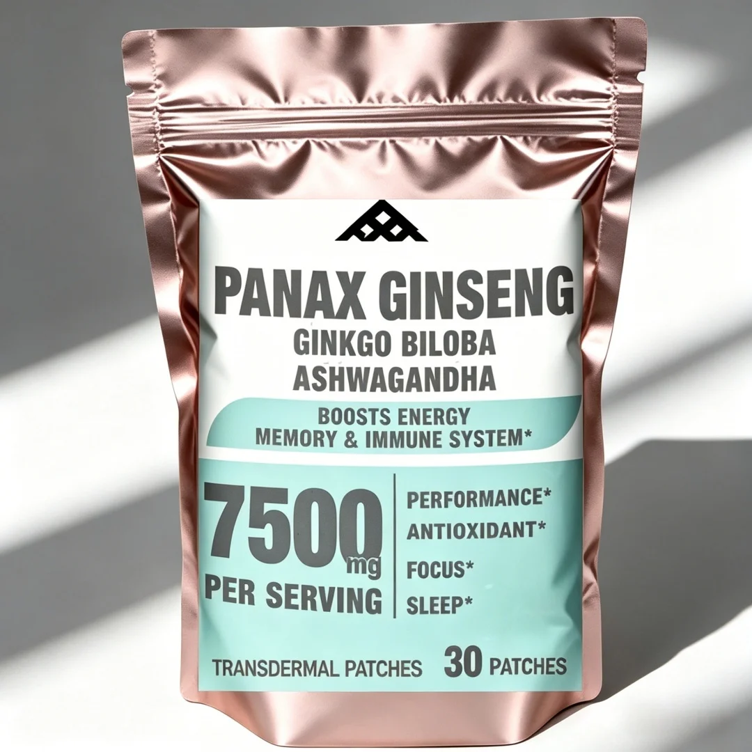 30 Patches Korean Red Panax Ginseng Transdermal Patches with Ginkgo Biloba Boost Energy, Memory,Immune System