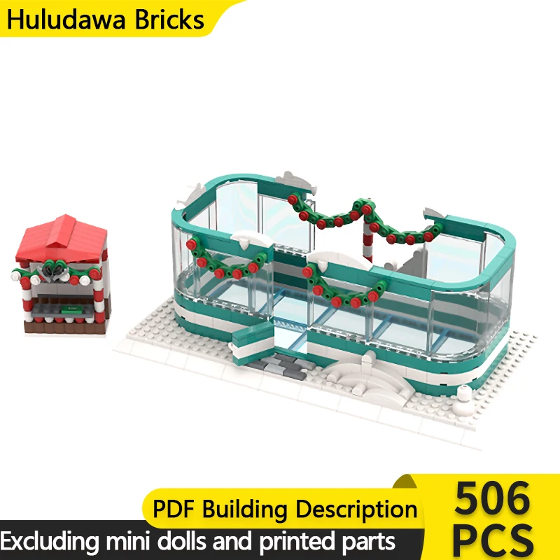 

Street View Model MOC Building Bricks Winter Ice Rink And Rental Shop Modular Technology Children Holiday Gift Assemble Toy Suit