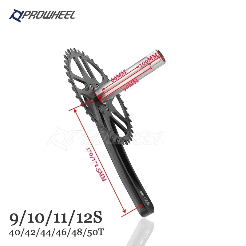 PROWHEEL Road Bike Crankset 9/10/11/12 Speed 170/172.5mm Crank 40/42/44/46/48/50T Chainring Bottom bracket BB Crank set