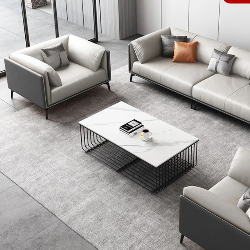 Cowhide Business Office Sofas Reception Living Room Simple Office Sofas Luxury Lobby Office Furniture Gado Mai Matasai XYOS