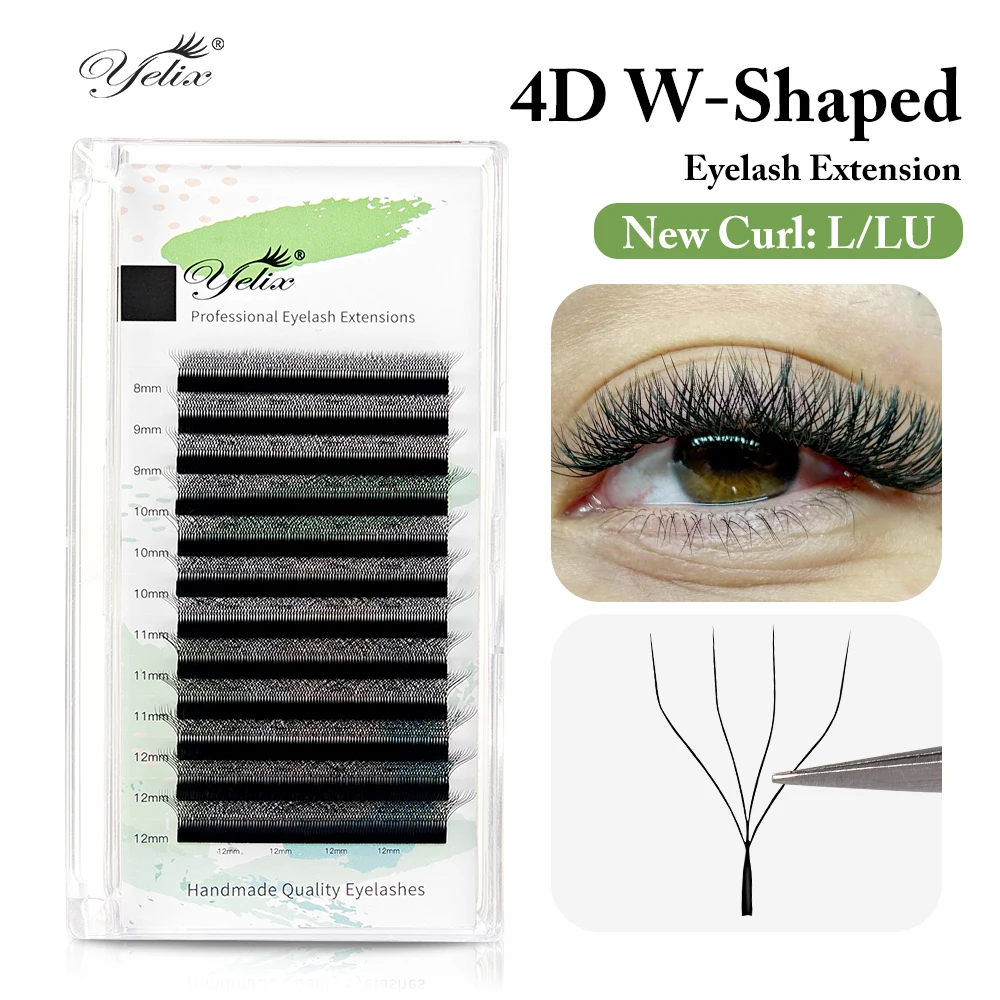 Yelix Super Soft 4D-W Eyelash Extensions L/LU Curl Handmade Premade Volume Fans 4D W Shape Lashes Natural Individual Faux Cils