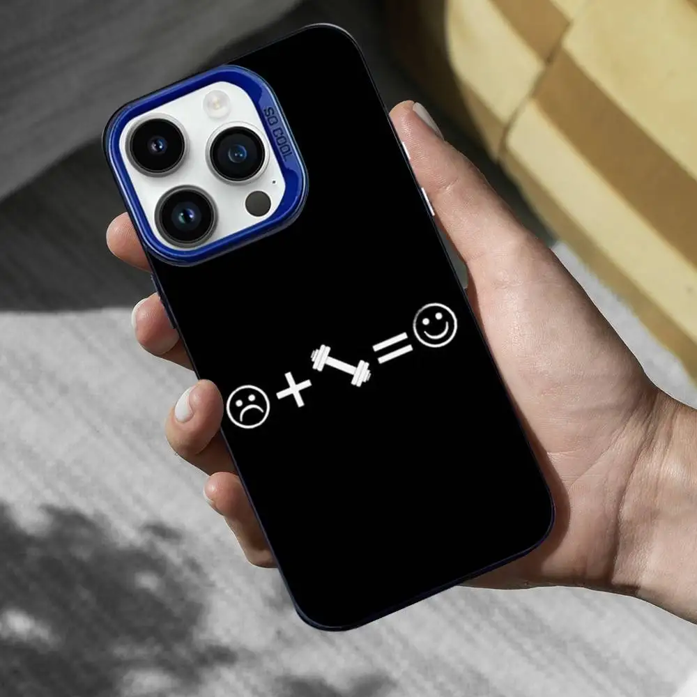 حافظة هاتف فنية للياقة البدنية لكمال الأجسام لهواتف iPhone 16,15,14,13,12,17,11,Mini,Pro,SE,XS,MAX غطاء سيليكون أزرق غير لامع