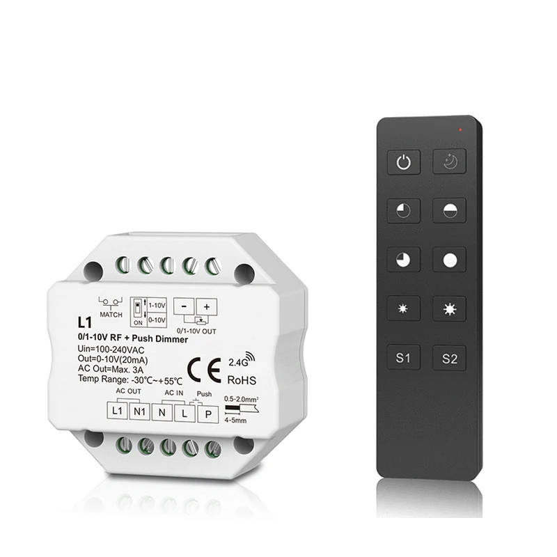 Skydance 2.4G Dimming Remote controller L1 RF to 1 Channel 0/1-10V Dimmer RF + Push Dimmer for led Strip use