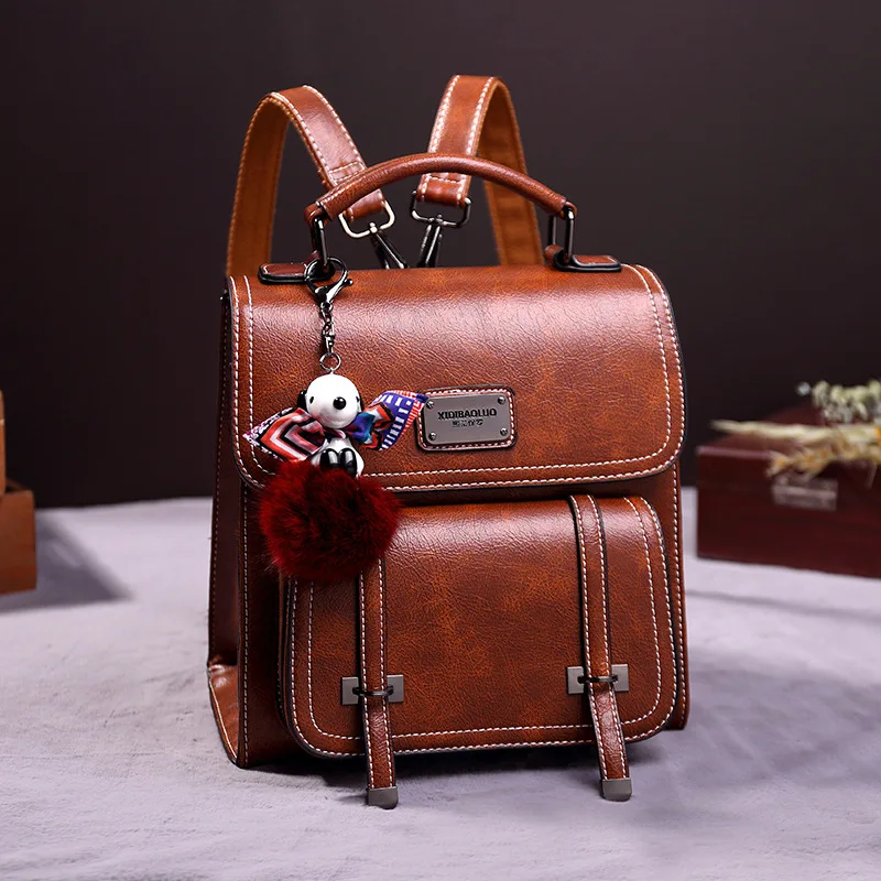 Retro Women Backpacks Leather Girl's School Bag LadiesTravel Bags Casual Women Shoulder Bags
