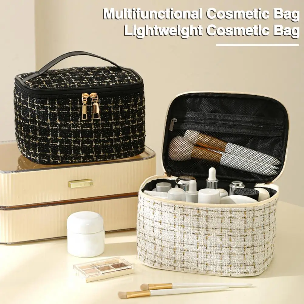 Woven Fabric Cosmetic Bag Travel Toiletry Makeup Pouch Organizer Case with Capacity Strong Load Bearing for Multifunctional