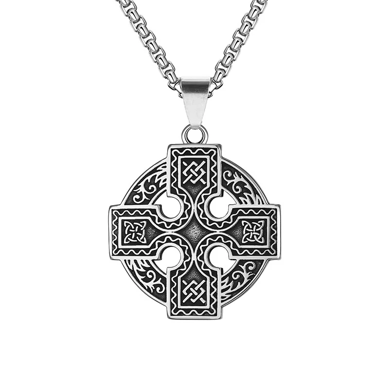 Irish Celtic Cross Pendant Necklace For Men Viking Druid Symbol Talisman Jewelry Accessories Gift