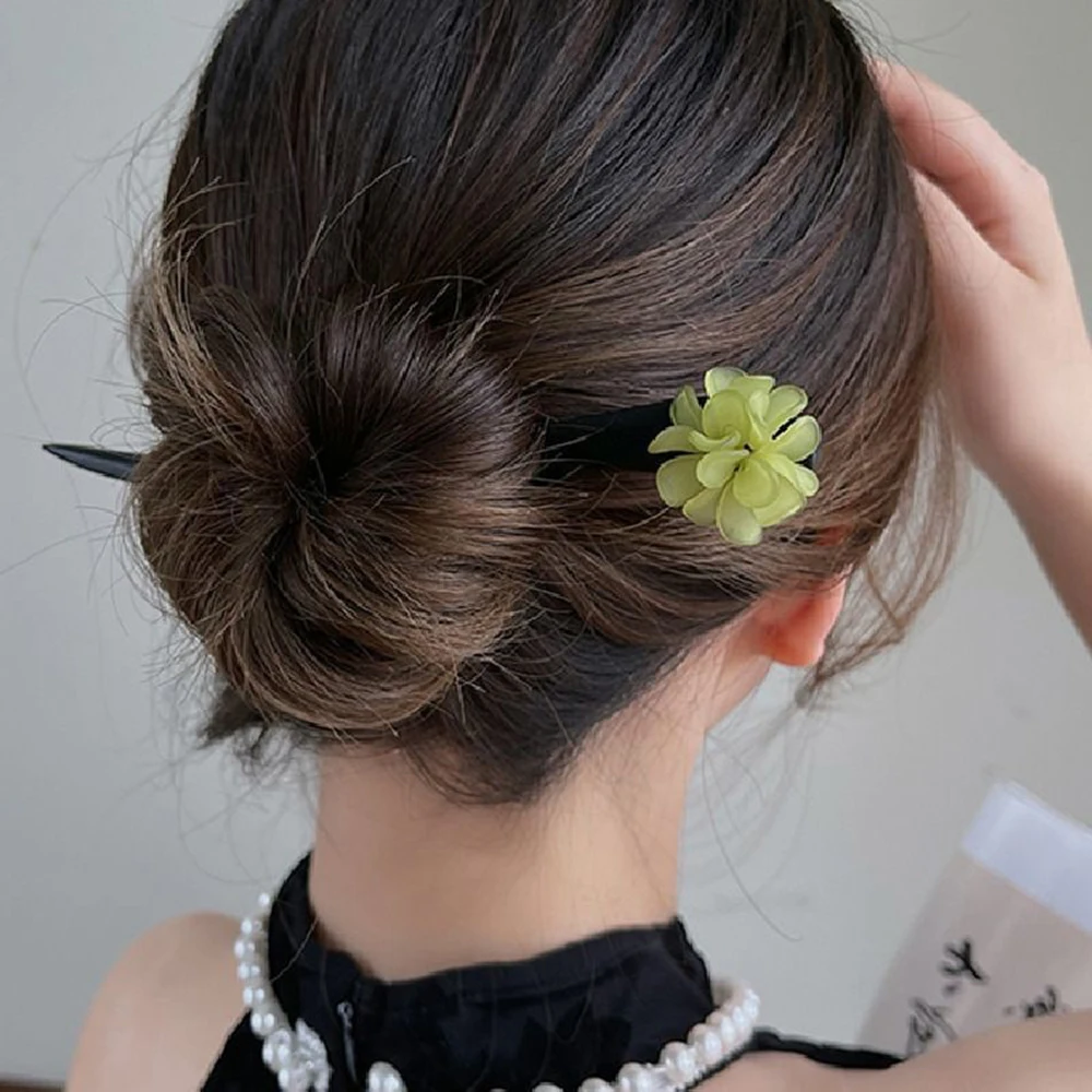 Hair Stick Hairstyle Design Tool with Durable Ebonized Wood Flower Hair Chopsticks for Cheongsam Chinese Clothes Dress