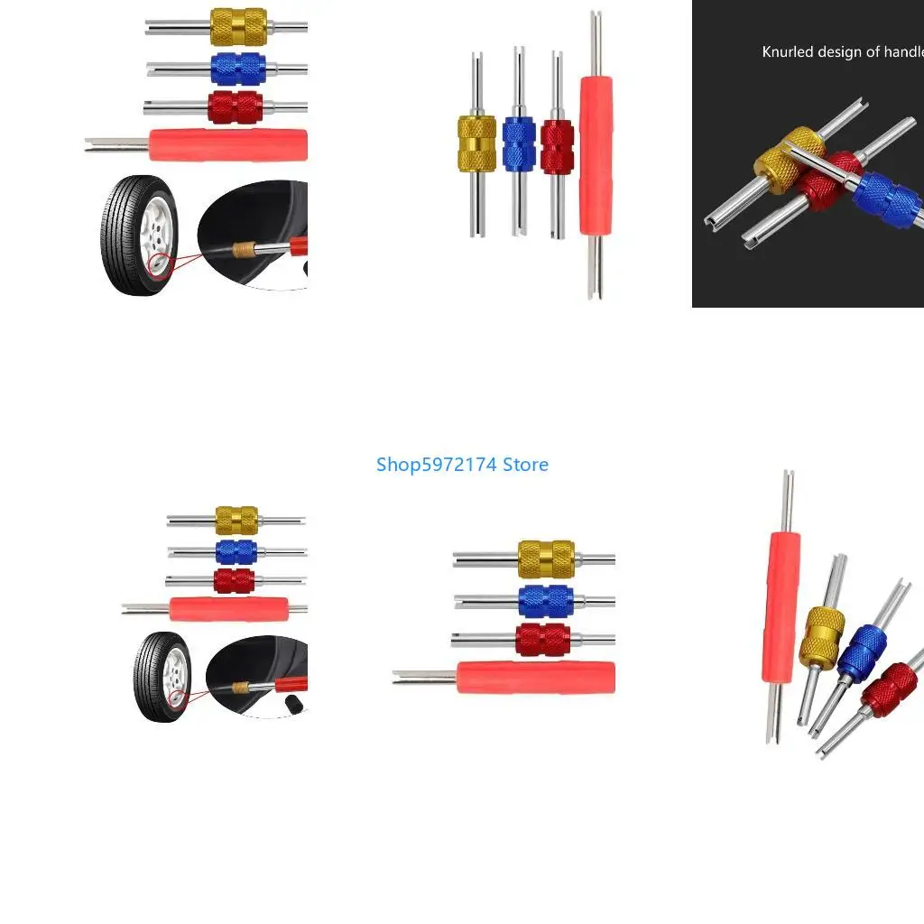 Y3NB 4Pcs Air Conditioner Valves Stem Cores Remover Removal Tool Tire Repairing Tool