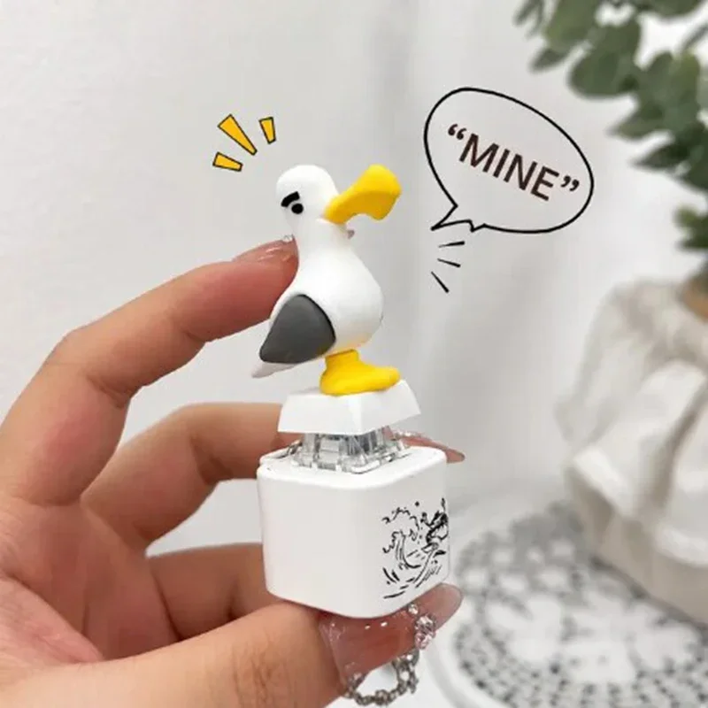 Rechargeable Creative Mine Seagull Keychain Mine Bird Voice Button Keychain With LED Light Decompression Sound Keyrings