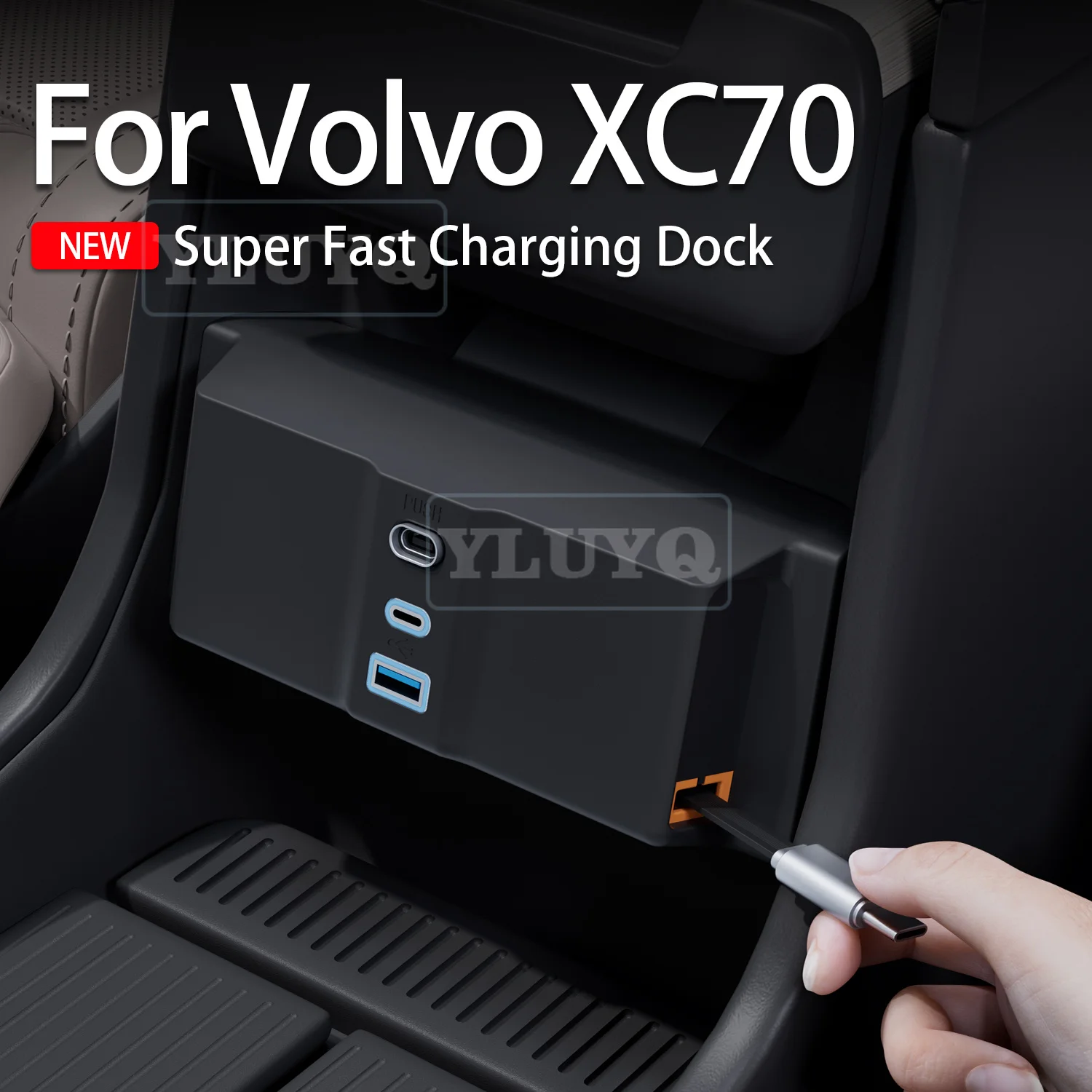 For Volvo XC70 center console super fast charging dock 120W car charger extension cable modification accessory