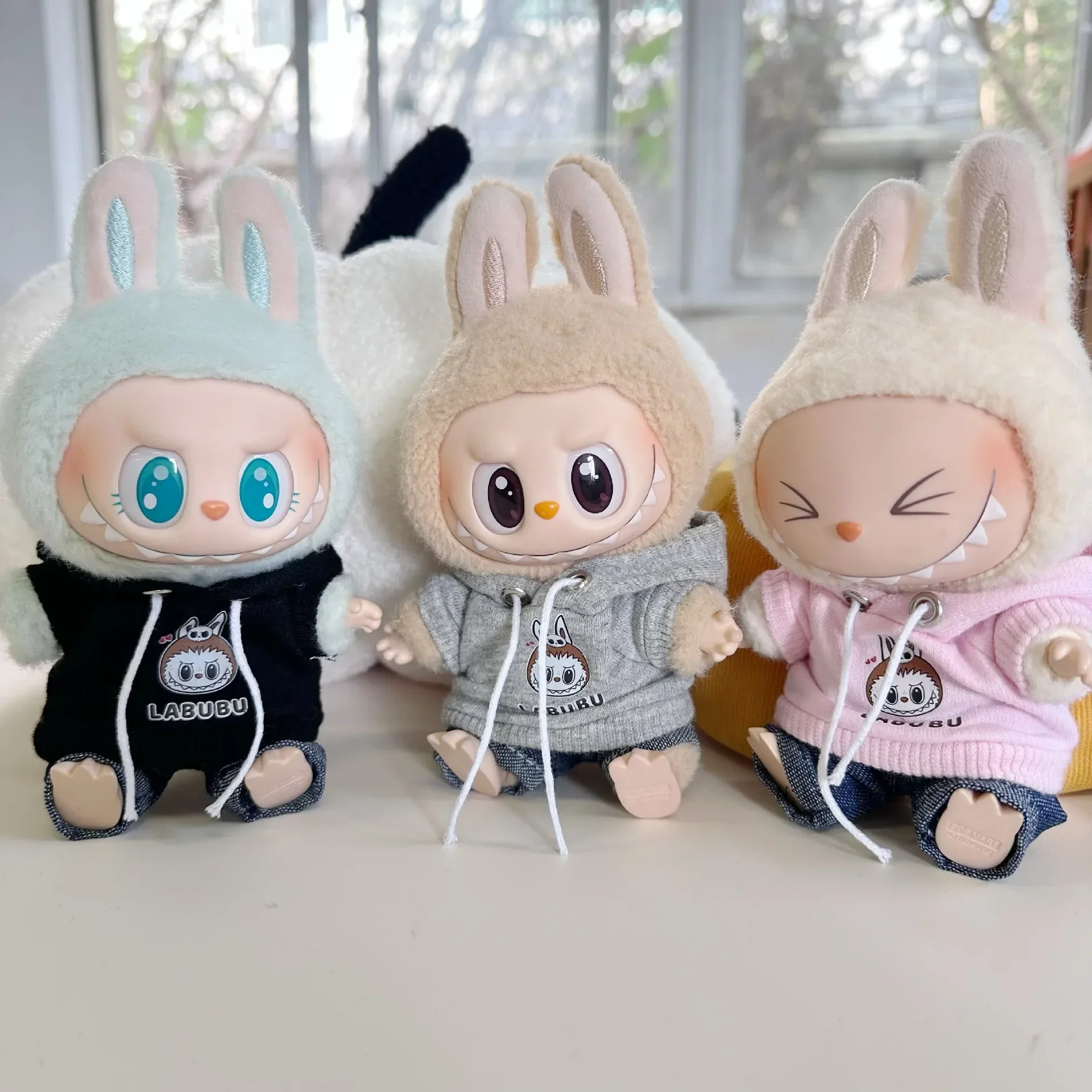 15/17cm Labubu 인형 귀여운 까마귀 세트 Ropa Labubu 용 점프 슈트 복장 펜던트 옷