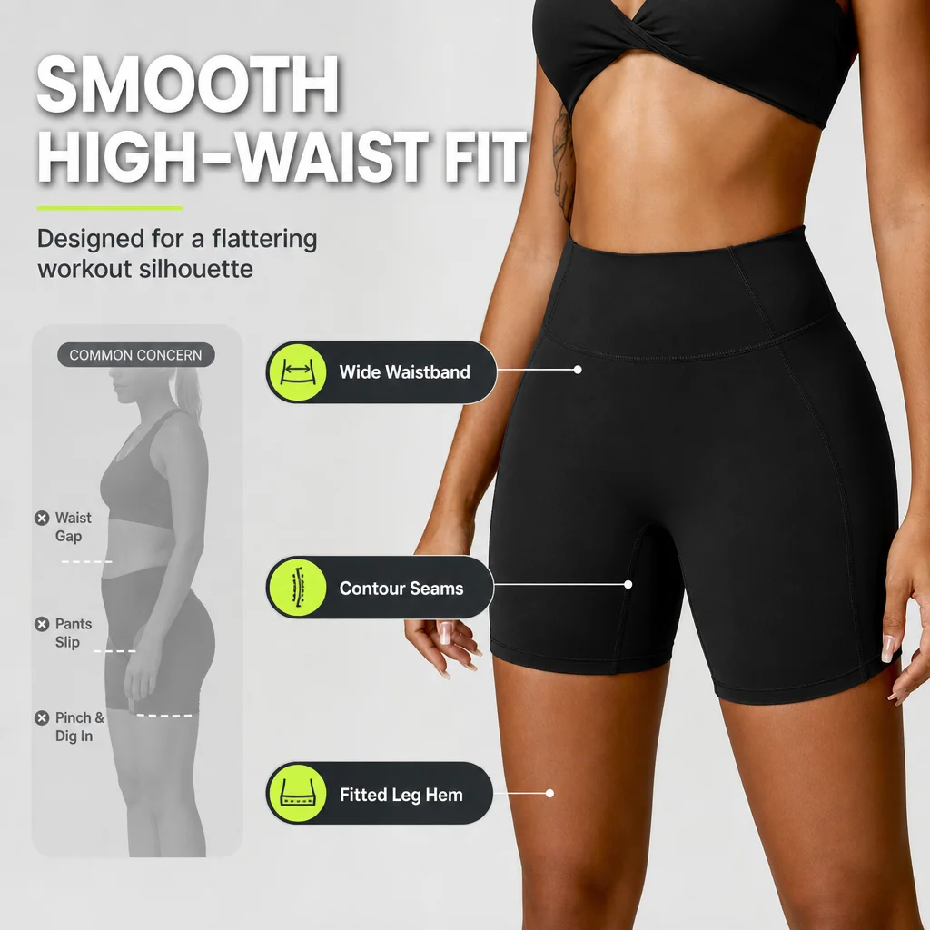 Women's High Waist Tummy Control Biker Shorts - Seamless Yoga Shorts with Butt Lifting Seams, Multiple Colors, S-XL