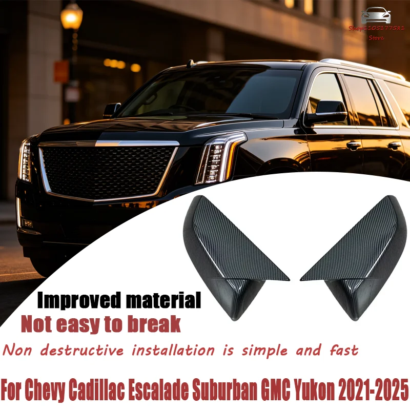 For Chevy Cadillac Escalade Suburban GMC Yukon 2021-2025 ABS Car Side Mirror Cover Wing Cap Exterior Door Trim Adhesive Sticker
