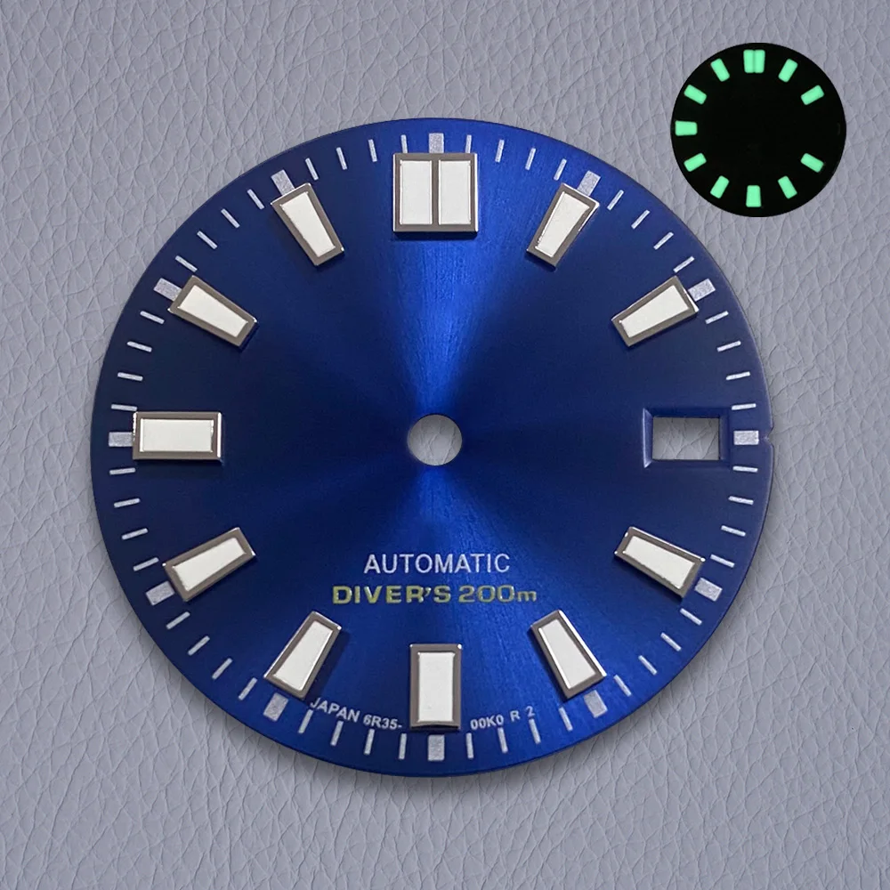 28.5mm S Logo Dial NH35 Sunburst Diver's Dial Fit NH35/NH36/4R/7S Movement Strong C3 Green Luminous Watch Accessories