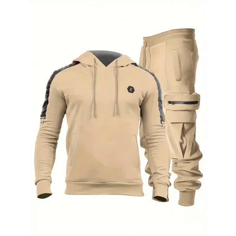 

Толстовка на молнии с длинными рукавами и брюки-карго, мужской спортивный костюм из 2 предметов, свободная удобная спортивная одежда, наряд для тренировок и тренировок