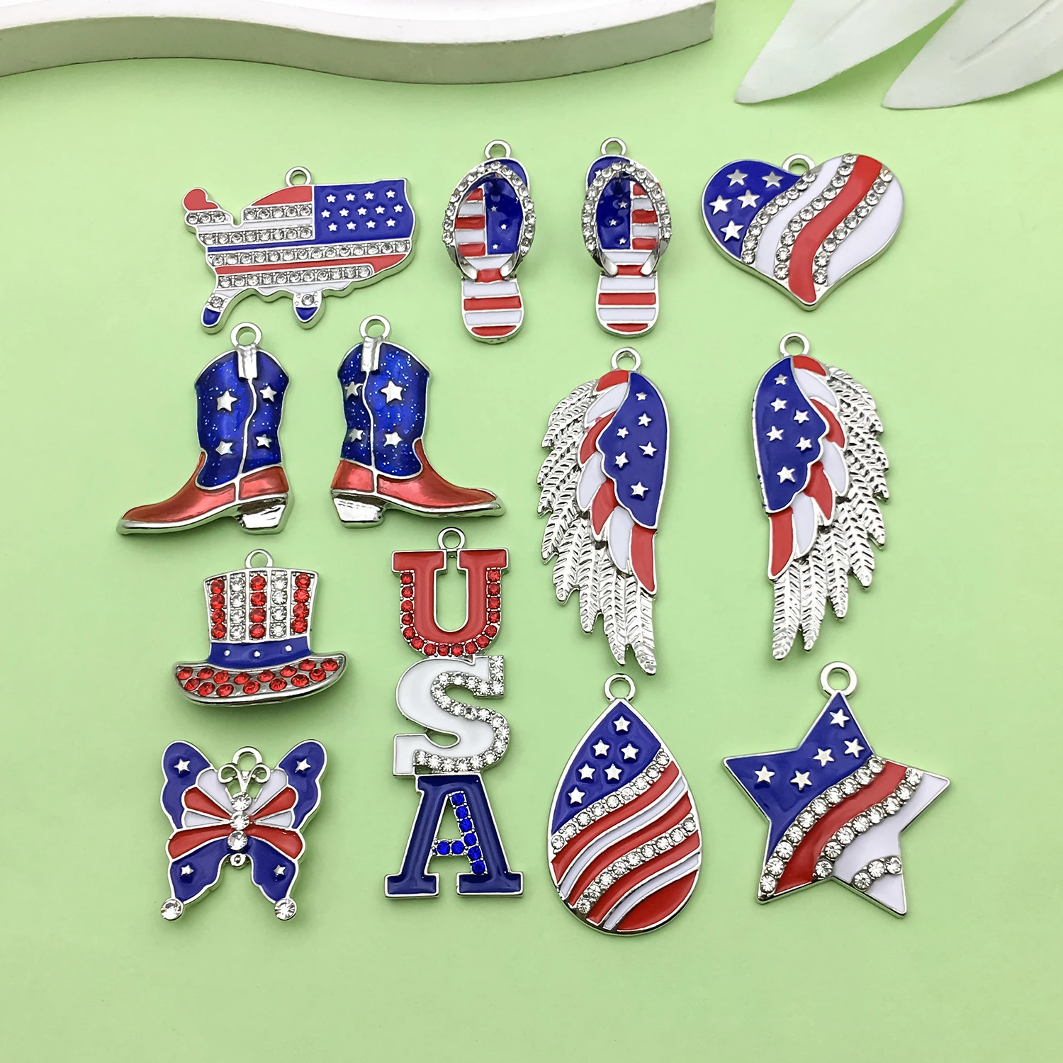10/13pcs Enamel Flag Charms Alloy Independence Day Pendants for DIY Bracelets Necklaces Earrings Jewelry Making Accessories