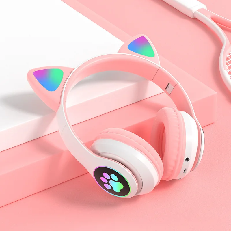 Wireless Headphone Bluetooth Cute Cat Ears Bald Head With Helmet Headphone Girl Kids Headphone With Microphone