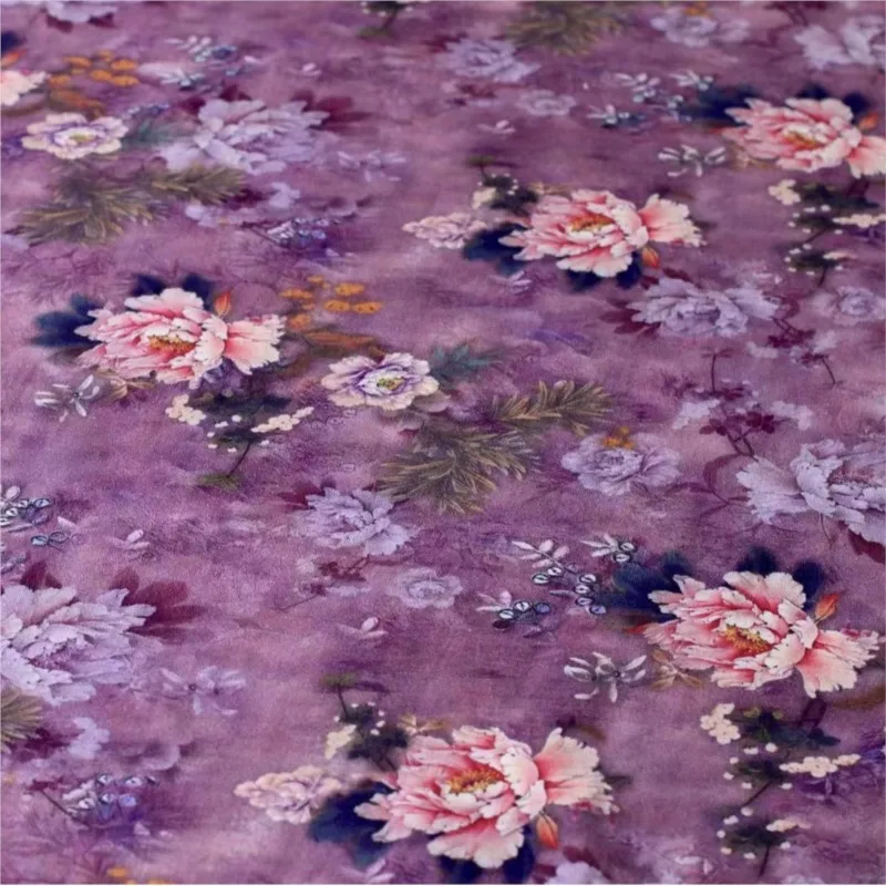

New Chinese-style leaf and cotton fabric velvet spray-painted digital printed fashion