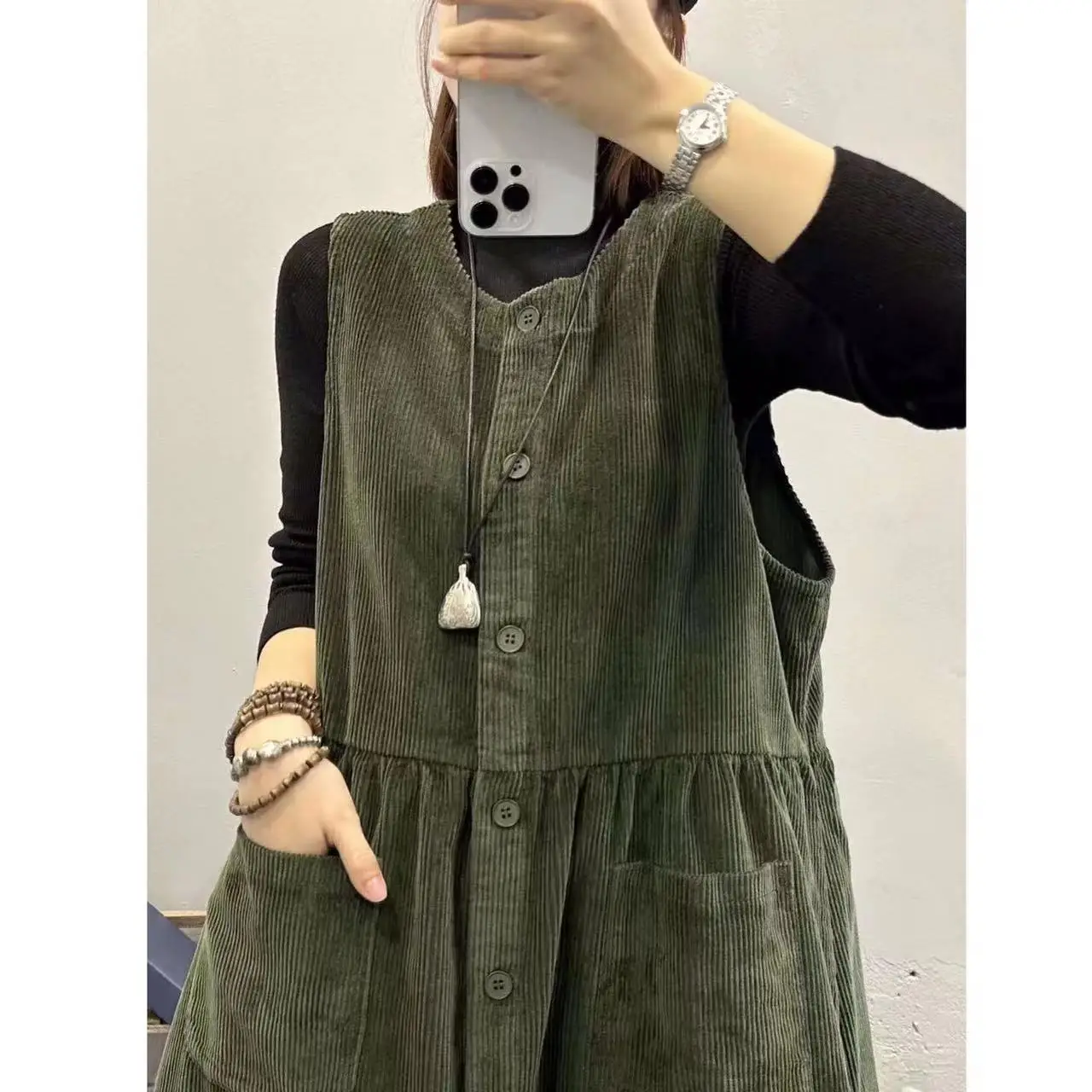 Retro veludo workwear ter dr feminino outono inverno casual em camadas colete svel dr coreano sle saia linha a