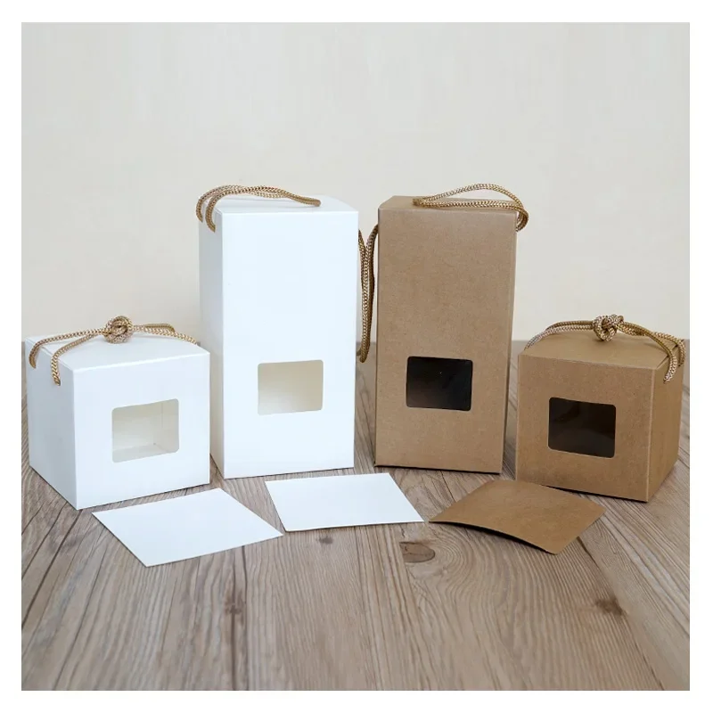 

Free 20pcs/lot 105*105*210mm white Kraft Paper Gift Box with Clear Transparent Window For Toys Tea Nougat Biscuit Packaging