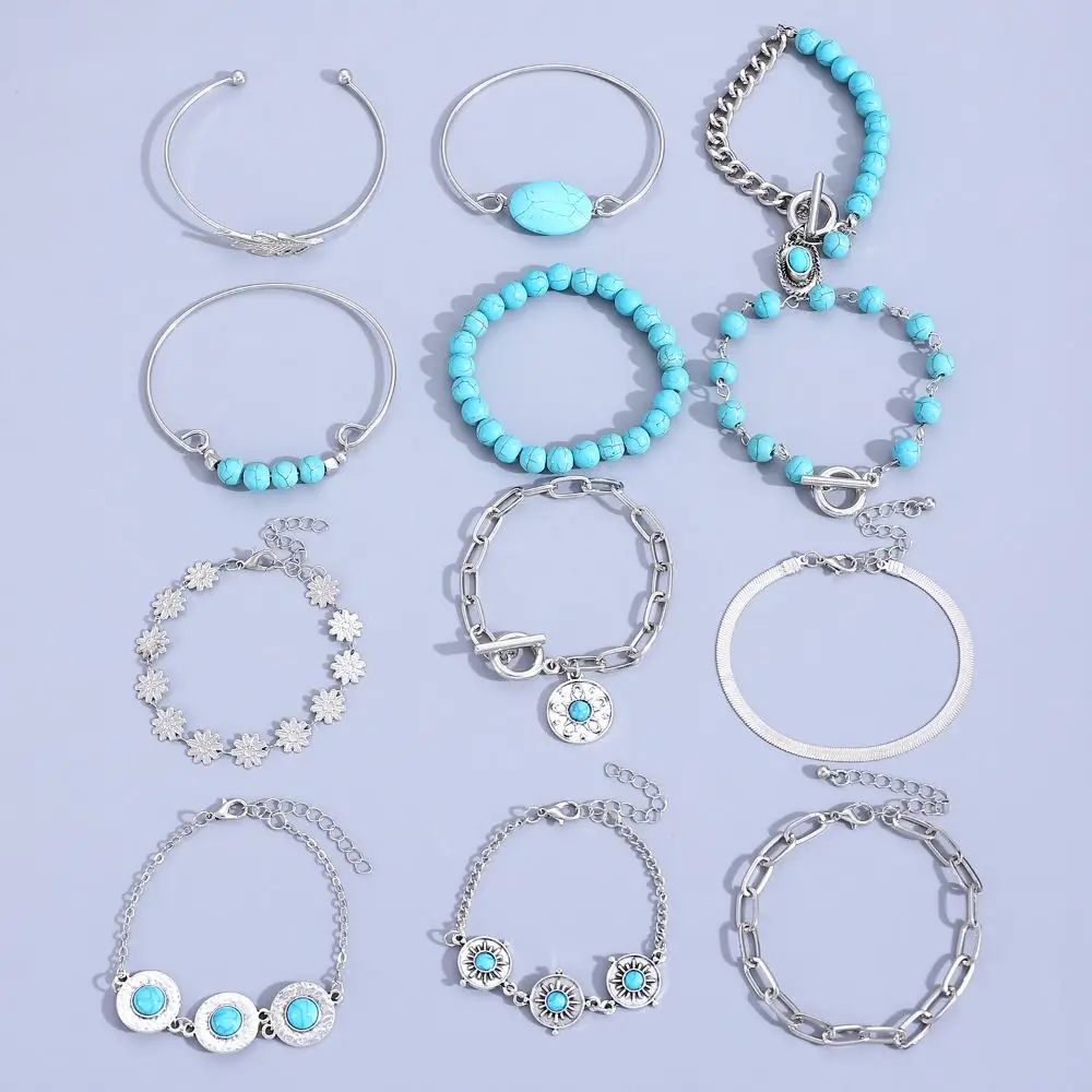 

Beads Turquoise Bracelet Set Ethnic Style Bohemian Style Multilayer Turquoise Wristband Pearl Layered Bohemian Style Hand Chain