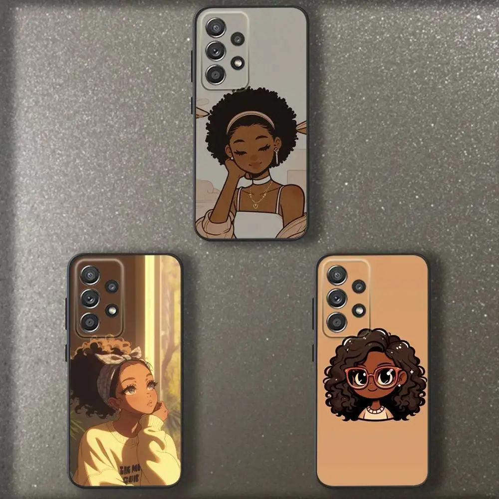 

A-Afro Black Girl Phone Case For Samsung S 25,24,23,22,30,21,10,9,Ultra,Plus,Lite,FE,4,5 G Soft Black Case